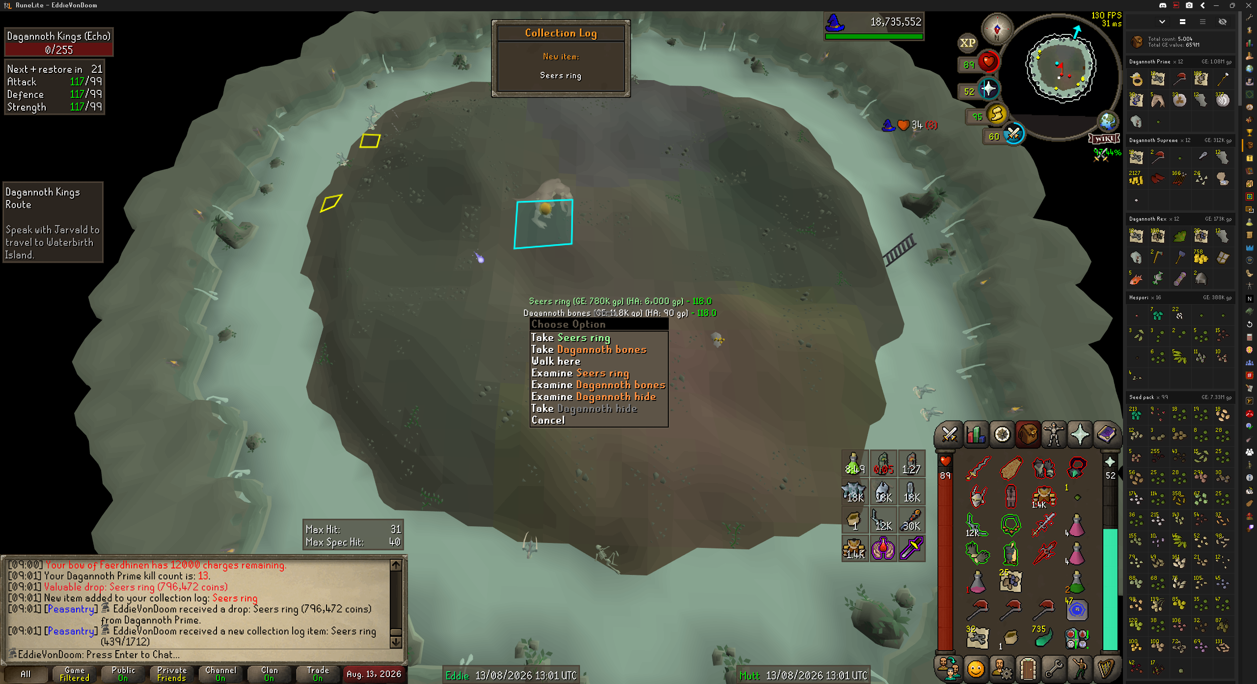 EddieVonDoom's Dagannoth King Rings drop